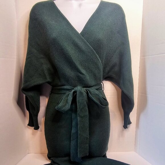 IDEM DITTO OVERSIZED 3/4 DOLMAN SLEEVE FOREST GREEN SWEATER DRESS SZ SM 1CALLOUT - Picture 1 of 10